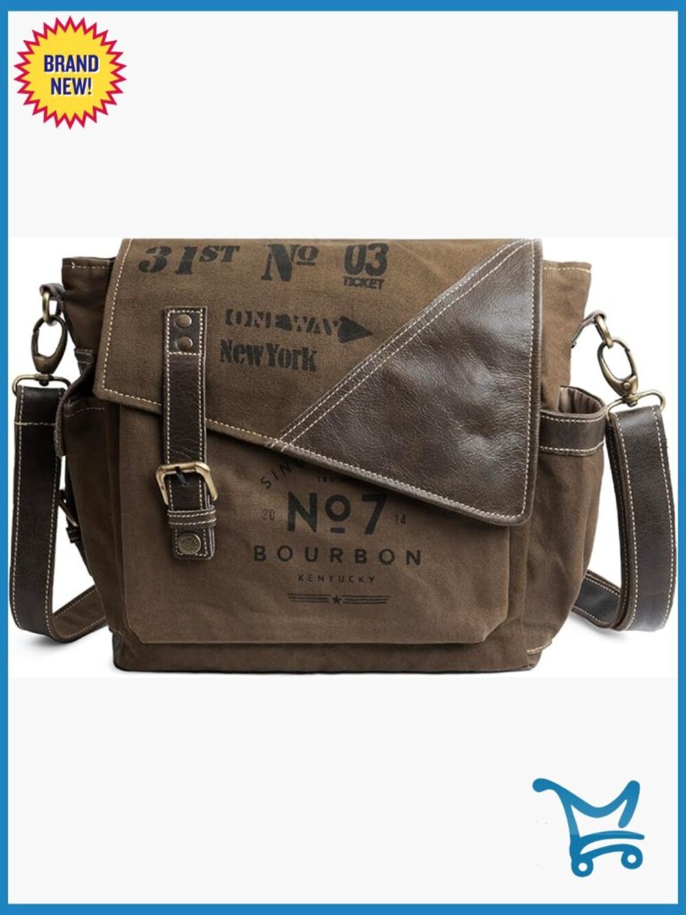 Vintage Canvas Leather Messenger Bag Multi Pocket Adjustable Strap